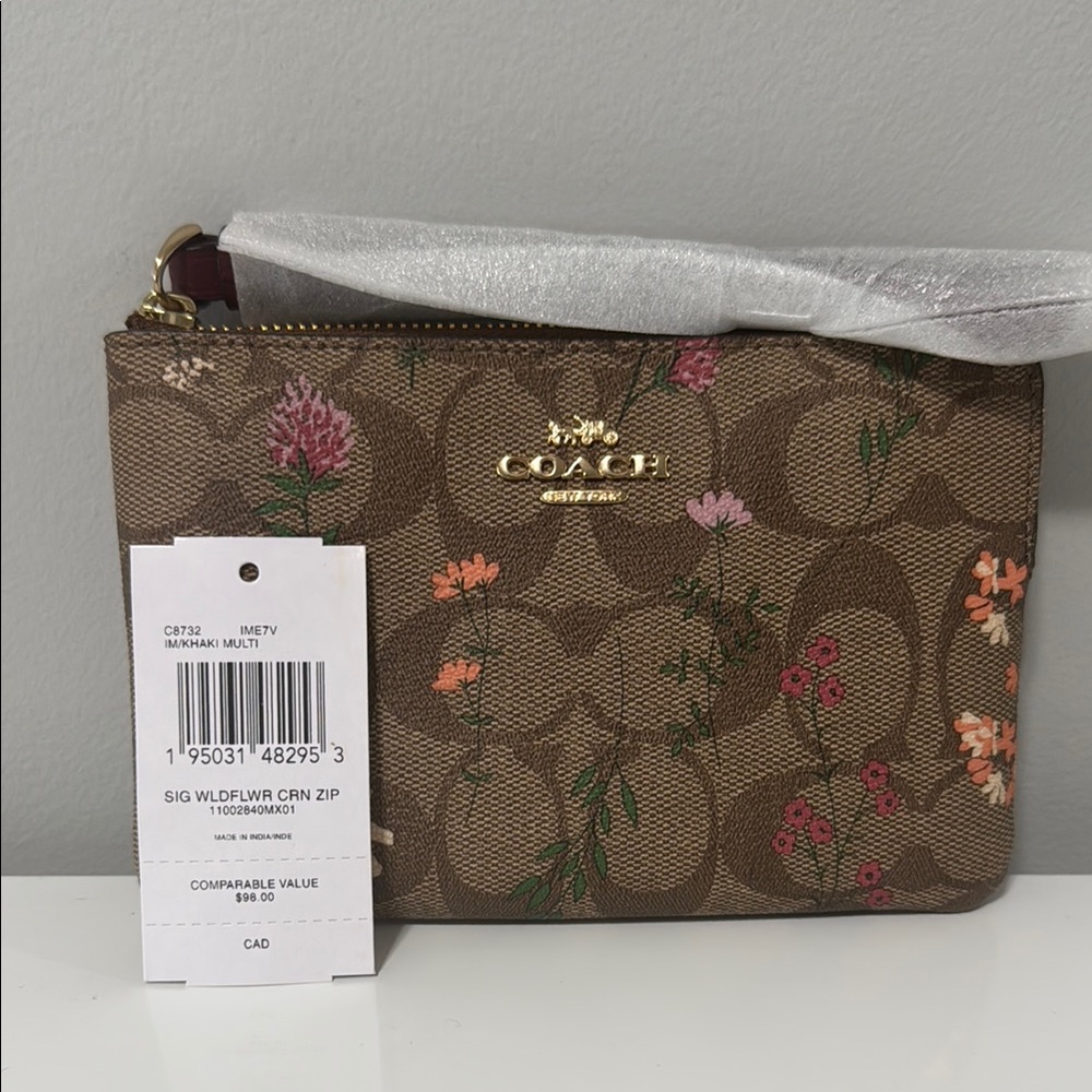 Coach Brown Floral Wristlet